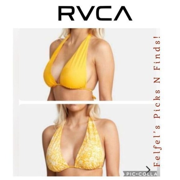 RVCA Other - RVCA Forever Reversible Halter Tie Strap Bikini Top - Ambar, Size Small